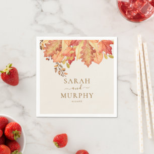 Servilleta De Papel Boda de Otoño con Hojas de Acuarela Elegantes