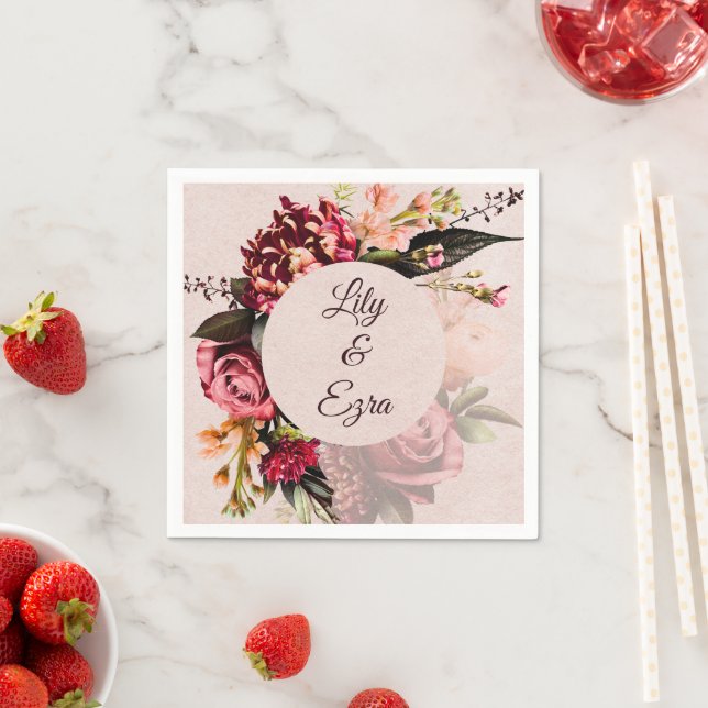 Servilleta De Papel Boda de otoño de Personalizados de Borgoña y Rubor (In situ)