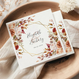 Servilleta De Papel Boda de Otoño Floral Dorado Geométrico