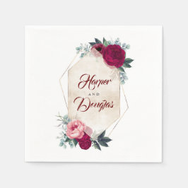 Servilleta De Papel Boda de otoño geométrica floral borgoña roja