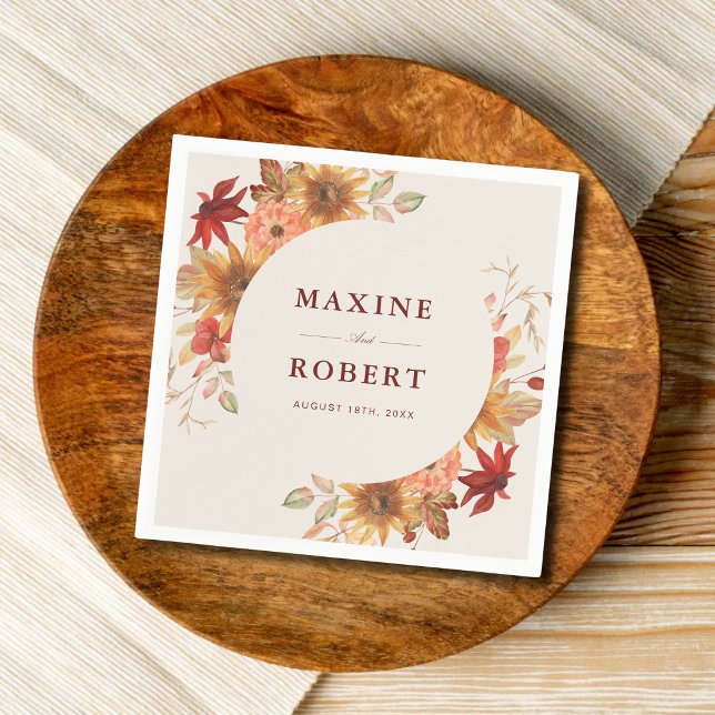 Servilleta De Papel Boda de Otoño Hojas de Otoño Elegantes (Elegant fall leaves wedding napkins add warm autumn charm to your celebration.)