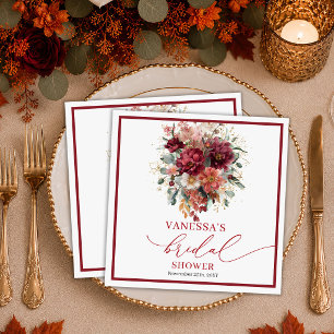 Servilleta De Papel Boda de otoño rústica en burgundy con eucalipto do