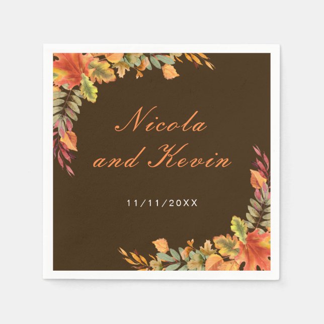 Servilleta De Papel Boda de Otoño Rústico Hojas de Agradecimiento (Anverso)