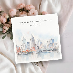 Servilleta De Papel Boda de paisaje al acuarela de Detroit Michigan