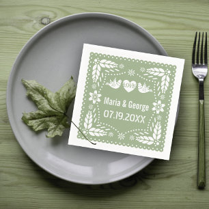 Servilleta De Papel Boda de pájaros amorosos verde sabio papel picado