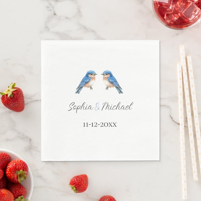 Servilleta De Papel Boda de pájaros de amor azules (In situ)