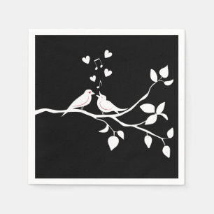 Servilleta De Papel Boda de pájaros de amor negros y blancos Fiesta de