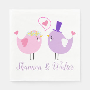 Servilleta De Papel Boda de pájaros de amor rosados y púrpuras, Desped