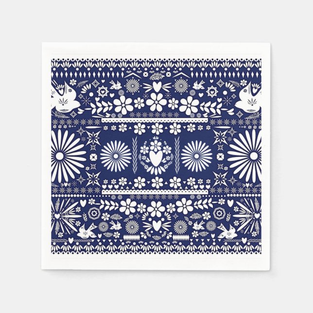 Servilleta De Papel Boda de papel azul picado mexicano naval (Anverso)