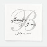 Servilleta De Papel Boda de papel de monograma blanco negro clásico<br><div class="desc">servilletas personalizadas de papel monograma para bodas. Personaliza este gran accesorio boda con los nombres de la novia y del novio,  la fecha del boda,  la inicial o cualquier cosa que quieras. Elke Clarke © disponible en www.zazzle.com/monogramgallery</div>