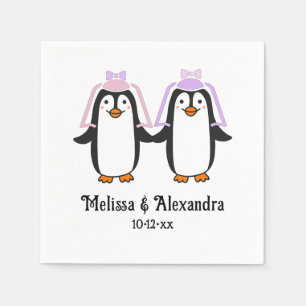 Servilleta De Papel Boda de parejas de pingüinos femeninos lindos Nomb