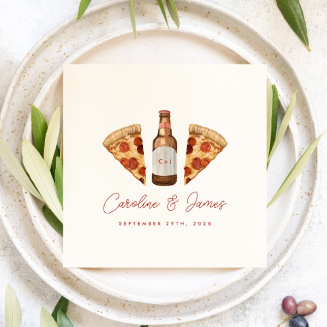 Servilleta De Papel Boda de parejas informales Pizza y Cerveza Despedi (Subido por el creador)