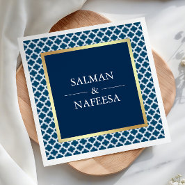 Servilleta De Papel Boda de patrón de cuatro hojas marroquí azul