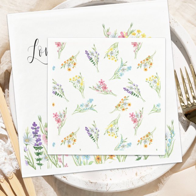 Servilleta De Papel Boda de patrón floral de flor silvestre Meadow Pas (Cocktail Napkins from the Wildflower Meadow wedding collection by Darling & May)
