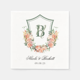 Servilleta De Papel Boda de Peach Floral Escudo