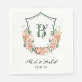 Servilleta De Papel Boda de Peach Floral Escudo