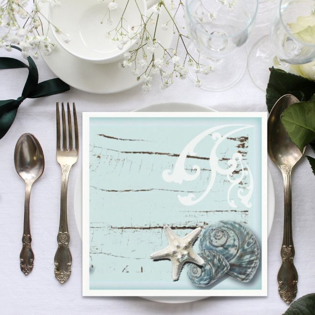 Servilleta De Papel boda de peces estrella de la playa tropical (tropical beach aqua blue starfish wedding paper napkins)