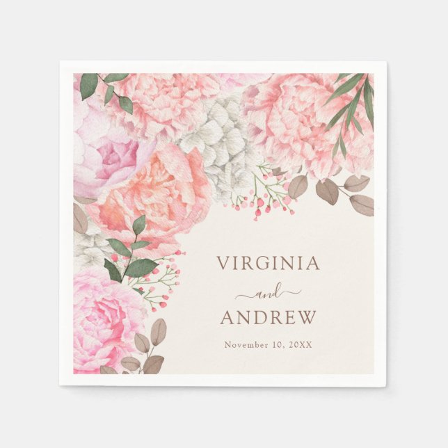 Servilleta De Papel Boda de peonía elegante (Anverso)