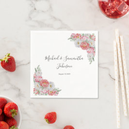 Servilleta De Papel Boda de Peonía Rosa y Blanca