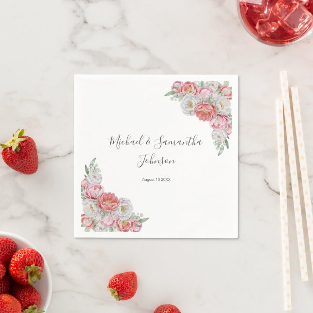 Servilleta De Papel Boda de Peonía Rosa y Blanca (In situ)
