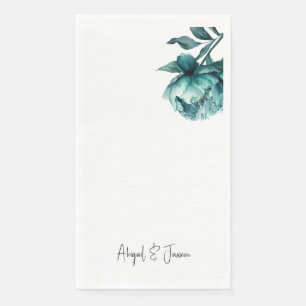 Servilleta De Papel Boda de Peonía Teal con Nombres Personalizados
