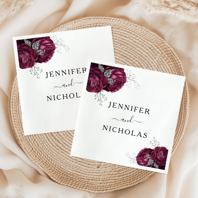 Servilleta De Papel Boda de peonías de Borgoña floral elegante (Elegant Floral Burgundy Peonies Wedding Napkins)