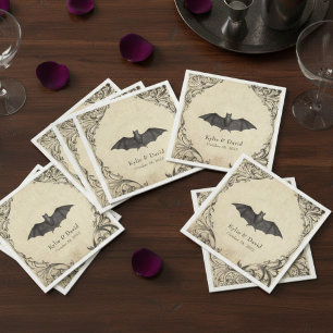 Servilleta De Papel Boda de Pergamino Negro Vintage Murciélago Hasta l