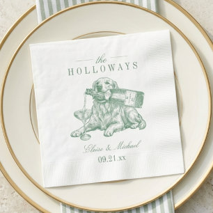 Servilleta De Papel Boda de Perro de Agua Preppy Verde Miel Retriever 