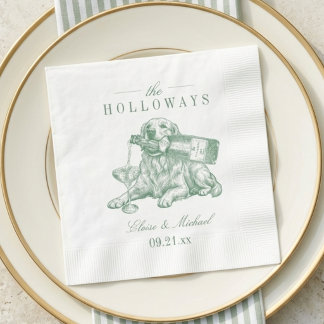 Servilleta De Papel Boda de Perro de Agua Preppy Verde Miel Retriever 