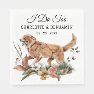 Servilleta De Papel Boda de perro floral de acuarela personalizada