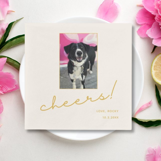 Servilleta De Papel Boda de perro Napkins Gold Chequeos Mascota Foto (Gold Minimalist Pet Photo Cheers Wedding Napkins
)