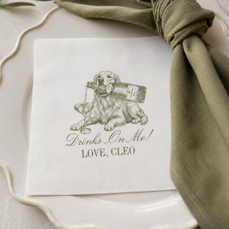 Servilleta De Papel Boda de perro retriever dorado verde oliva elegant