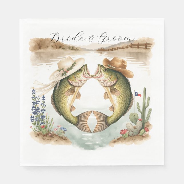 Servilleta De Papel Boda de Pesca en Texas (Anverso)