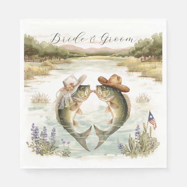 Servilleta De Papel Boda de Pesca en Texas (Anverso)