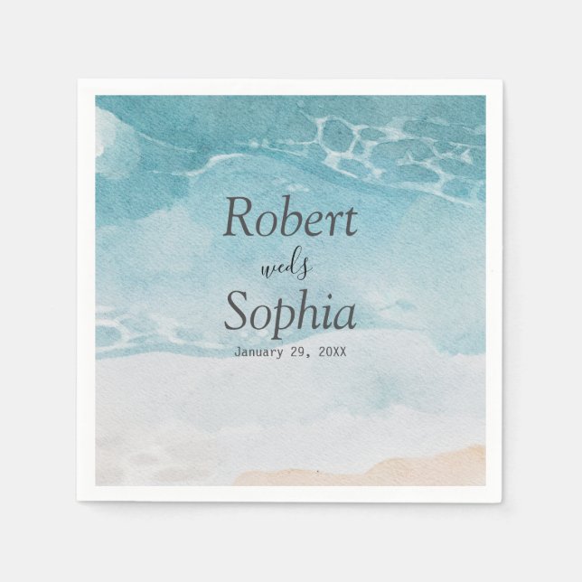 Servilleta De Papel Boda de playa azul de verano (Anverso)