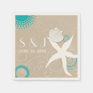 Servilleta De Papel Boda de playa blanca Aqua Tan