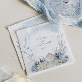 Servilleta De Papel Boda de Playa Boho Acuarela Corales Conchas