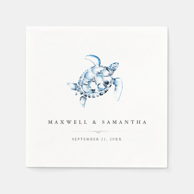 Servilleta De Papel Boda de playa Cocktail Napkins Turtle Mar (Anverso)