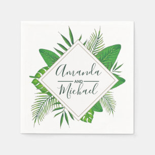 Servilleta De Papel Boda de playa con hojas tropicales acuarela