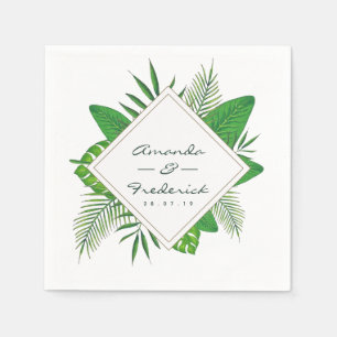 Servilleta De Papel Boda de playa con hojas tropicales acuarela