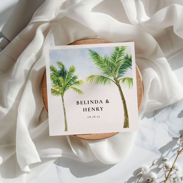 Servilleta De Papel Boda de Playa con Palma de Acuarela (Subido por el creador)