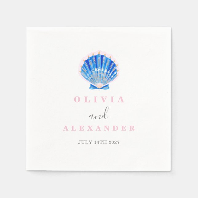 Servilleta De Papel Boda de playa costera con conchas marinas (Anverso)