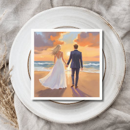 Servilleta De Papel Boda de playa de novia y novio acuarela