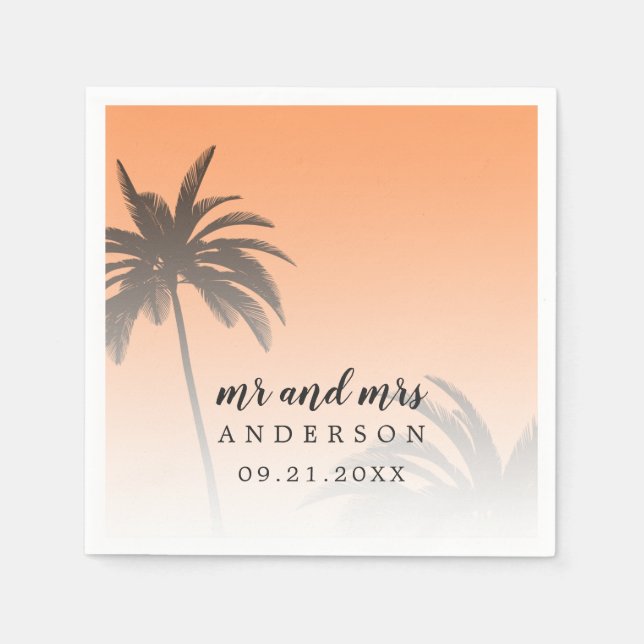 Servilleta De Papel Boda de Playa de Palm Tree Tropical Naranja Monogr (Anverso)