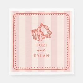 Servilleta De Papel Boda de playa tropical con rayas rosadas