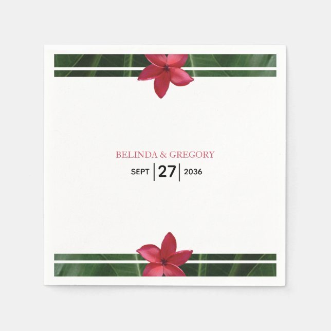 Servilleta De Papel Boda de Plumeria Frangipani Roja (Anverso)