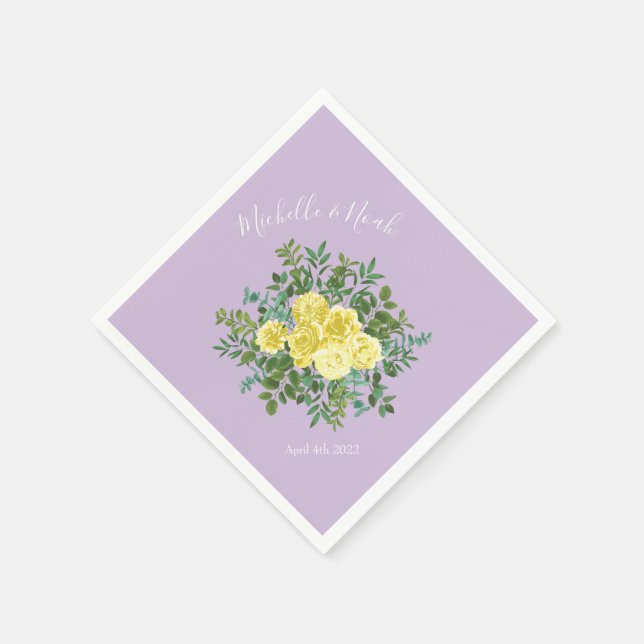 Servilleta De Papel Boda de Primavera Elegante Amarillo y Morado Vinta (Borde)