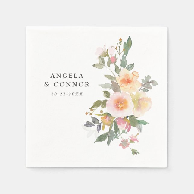 Servilleta De Papel Boda de primavera floral de acuarela rústica (Anverso)