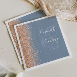 Servilleta De Papel Boda de purpurina azul polvoriento moderno melocot