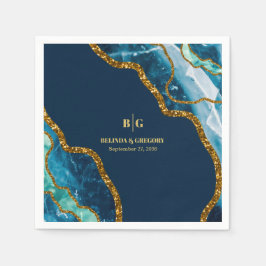 Servilleta De Papel Boda de Purpurina de Geode de Blue & Gold Agate